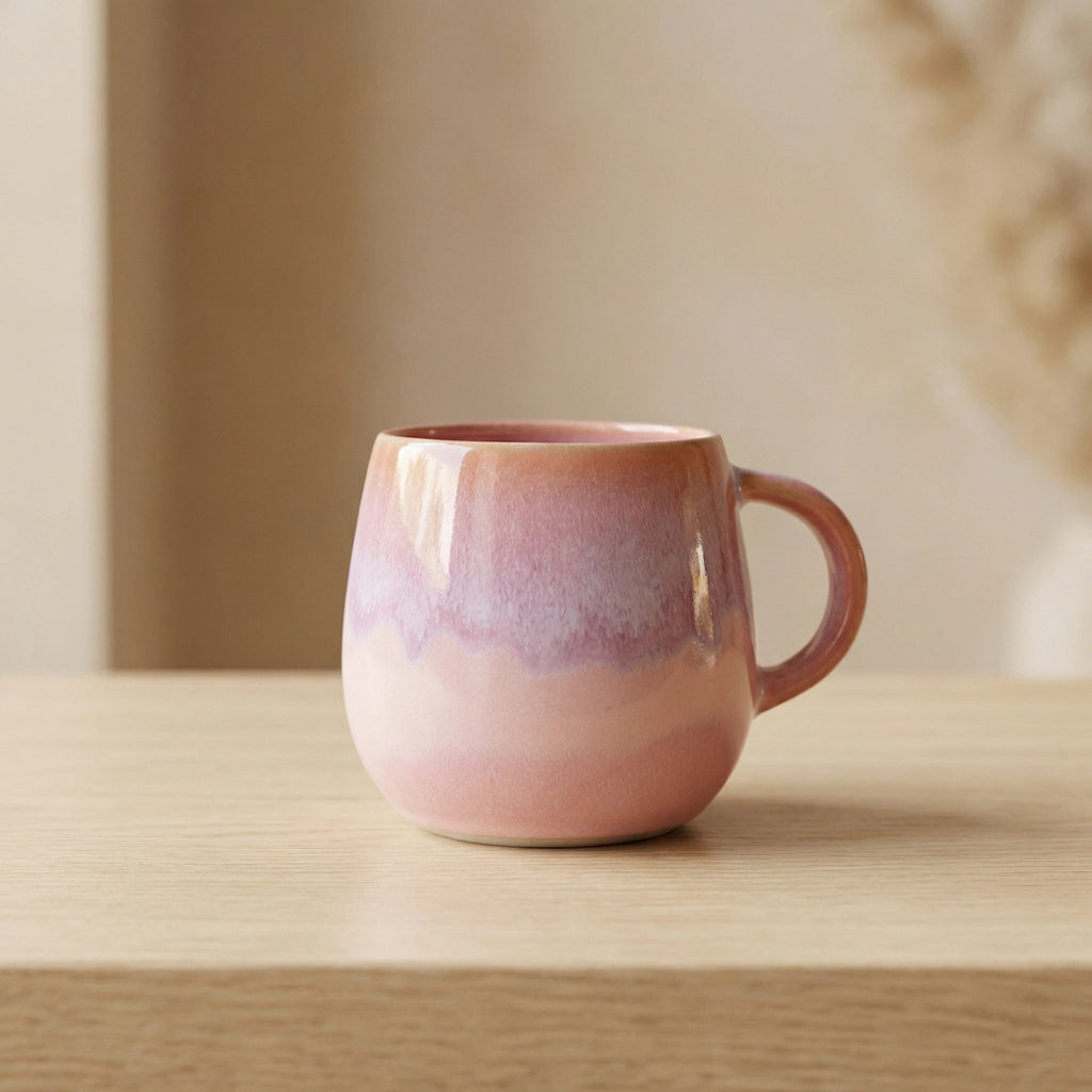 Bunte Keramik Tasse handgefertigt in Portugal mit Griff in rosa