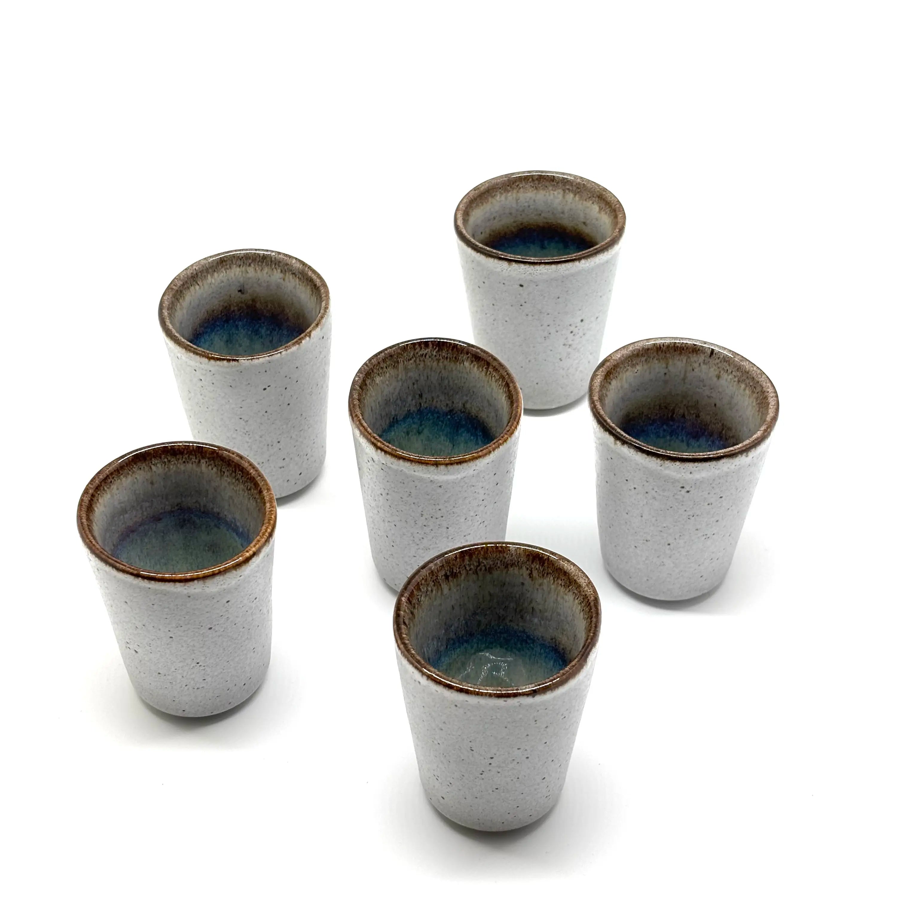 Espresso Tassen handgefertigt in Portugal in blau grau